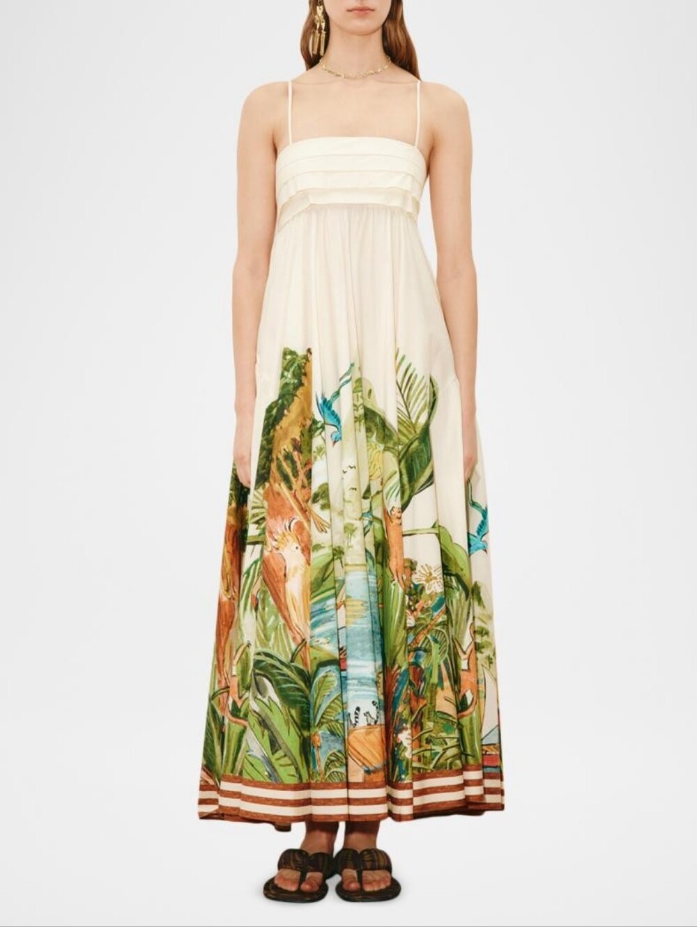 New Alemais Toucan Tango Printed Midi-Dress 100% Organic Cotton Size 8US/12AUS